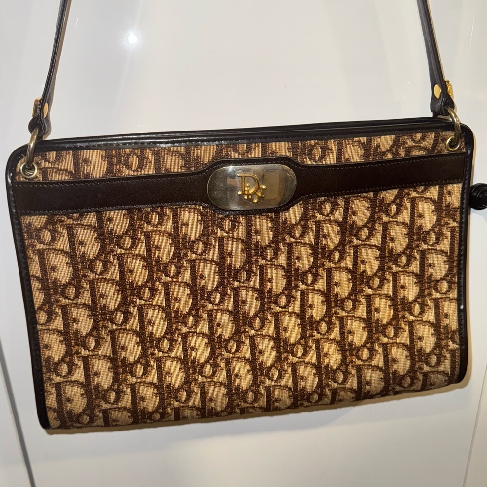 Dior Tan and Brown Monogram Shoulder Bag
